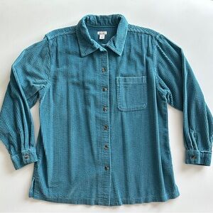 LL Bean Corduroy Teal Blue Long Sleeve Shirt Shacket Boxy Oversized M